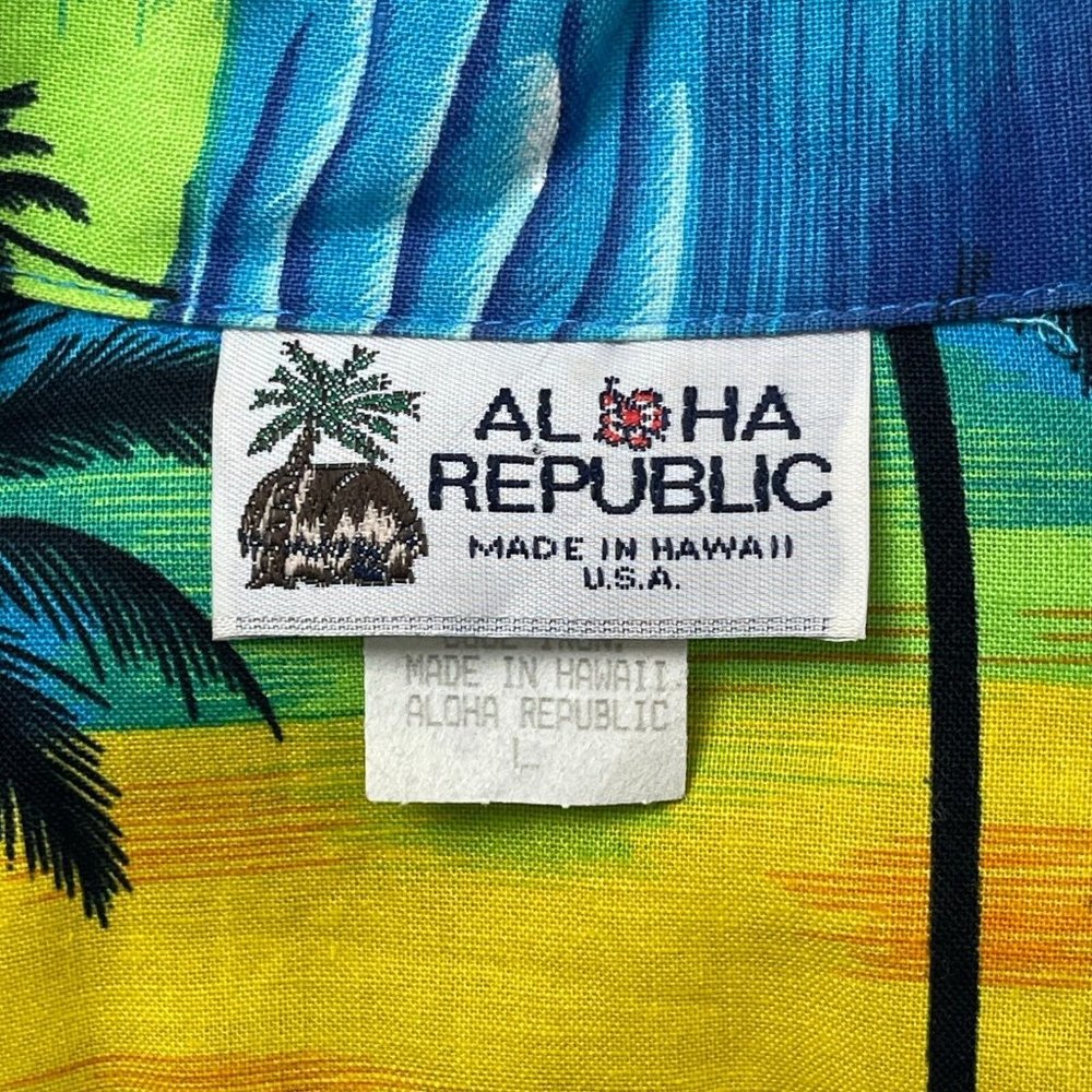 Aloha Republic Tropical Sunrise Vtg Hawaiian Shirt Large Mens Slim 45x30 Cotton - Picture 4 of 6